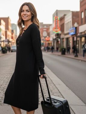 👛(ANY 2/30) UNBRANDED Black Pull On Sweater Dress Contour Hem Outer Sleeve Seams